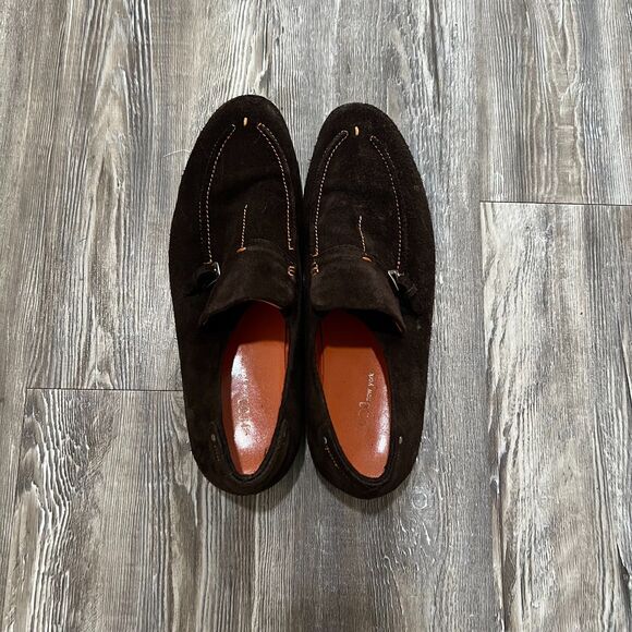 Magnanni Dark Brown Suede Monk Strap Loafers 9.5 - Picture 6 of 15